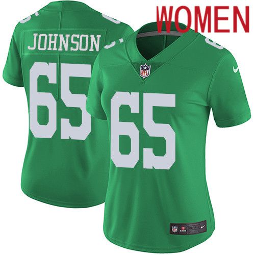 Women Philadelphia Eagles 65 Lane Johnson Nike Green Vapor Limited Rush NFL Jersey